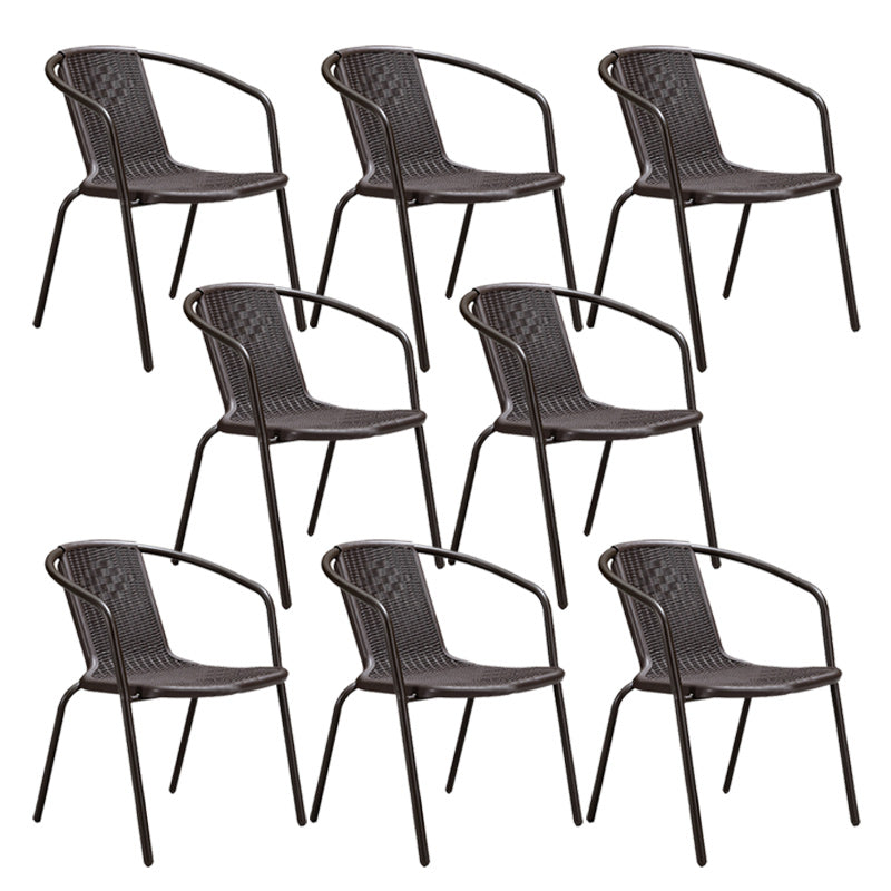 Tropical Rattan Patio Dining Armchair with Arm Outdoors Dining Chairs