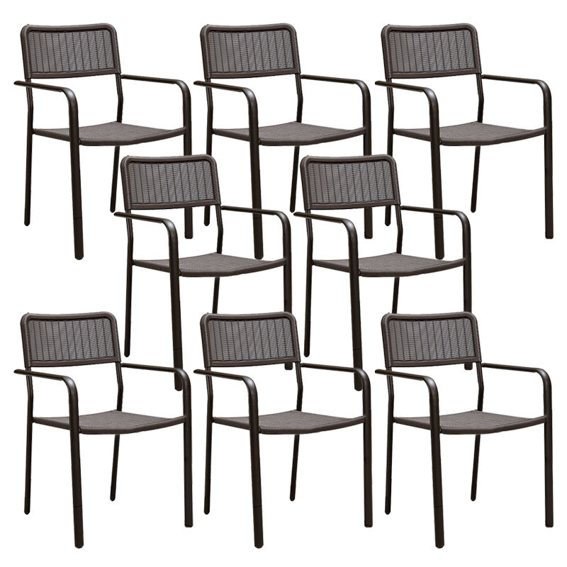 Tropical Rattan Patio Dining Armchair with Arm Outdoors Dining Chairs