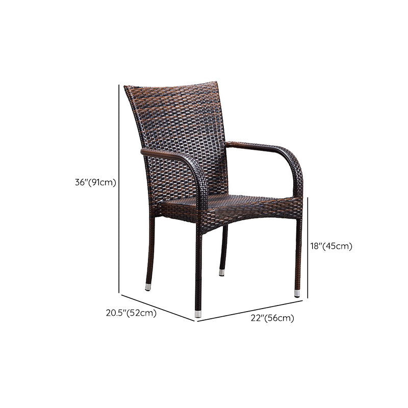 Tropical Rattan Patio Dining Armchair with Arm Outdoors Dining Chairs
