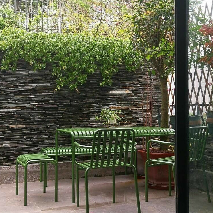 Industrial Metal Outdoor Bistro Chairs Open Back Dining Chairs in Green