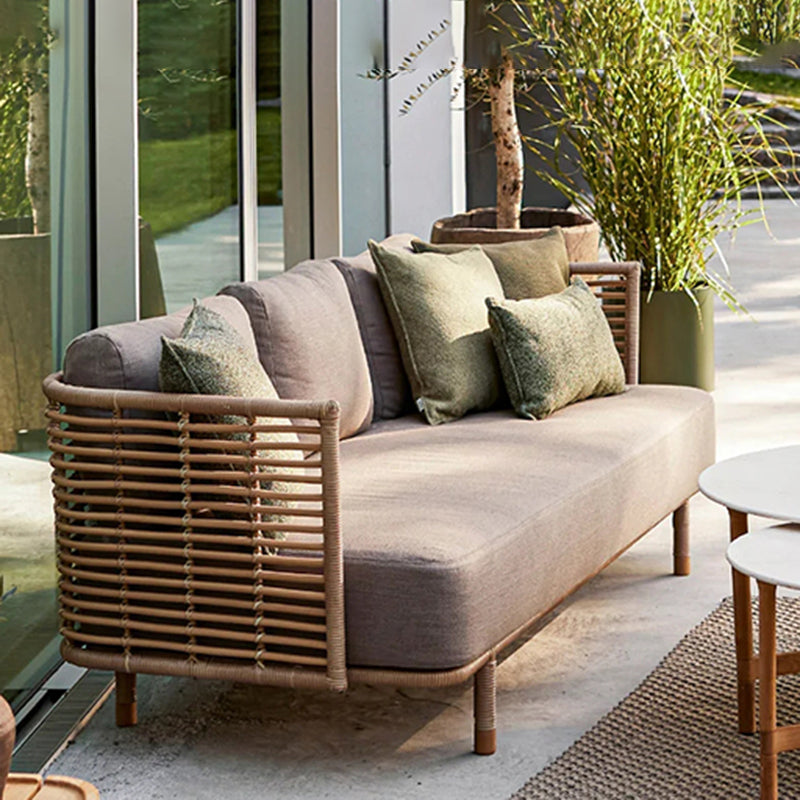 Rattan Symmetrical Patio Sofa Rust Resistant Outdoor Patio Sofa with Cushion