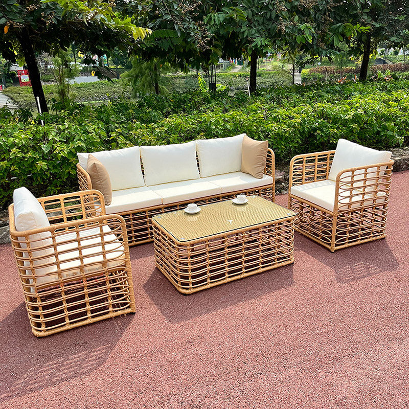 Tropical Metal Frame Outdoor Sofa Water Resistant Patio Sofa with White Cushion