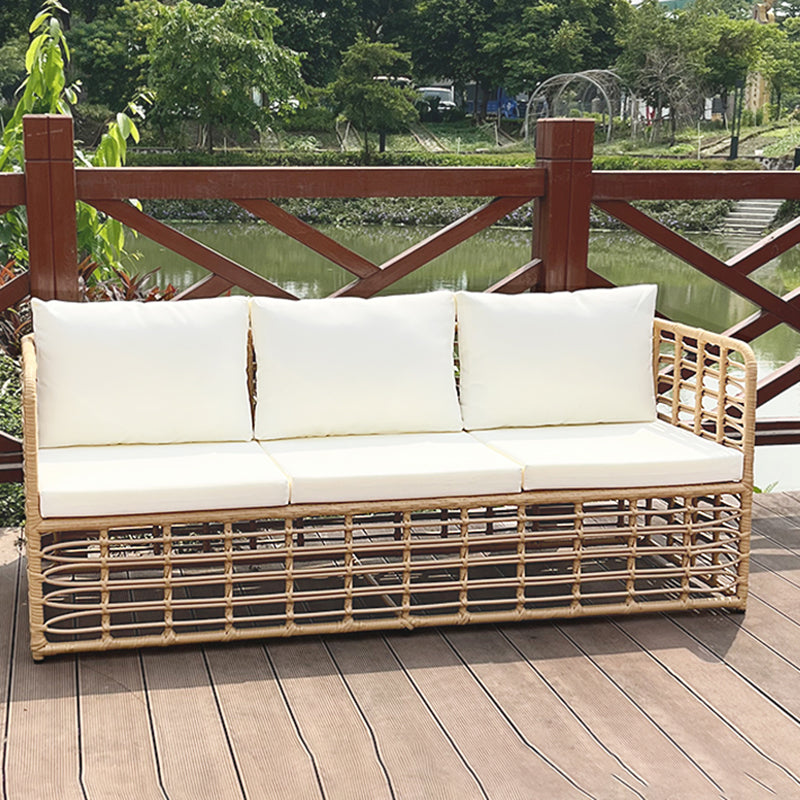 Tropical Metal Frame Outdoor Sofa Water Resistant Patio Sofa with White Cushion