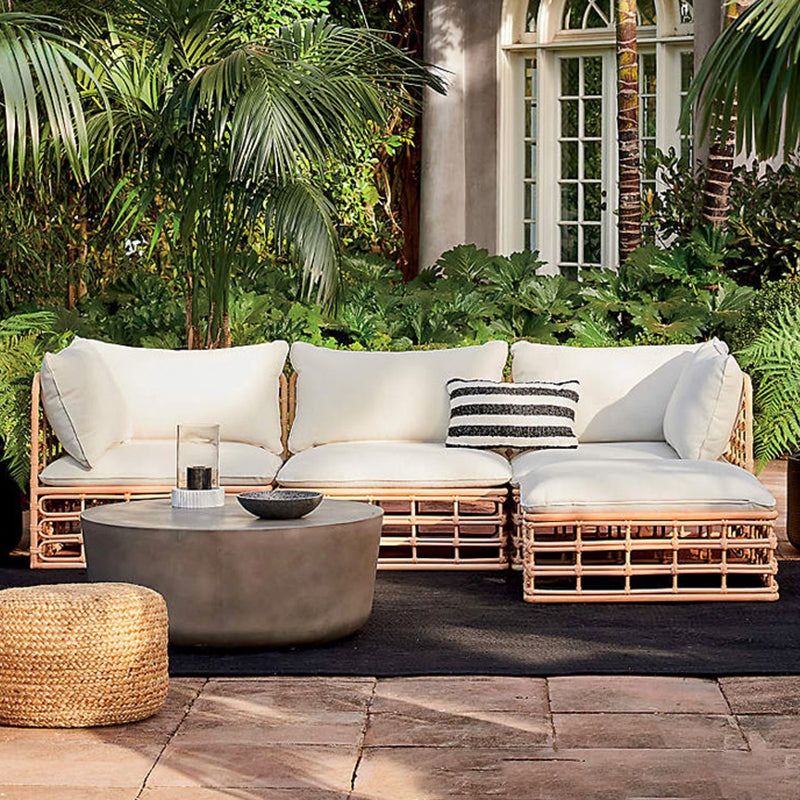 Tropical Metal Frame Outdoor Sofa Water Resistant Patio Sofa with White Cushion