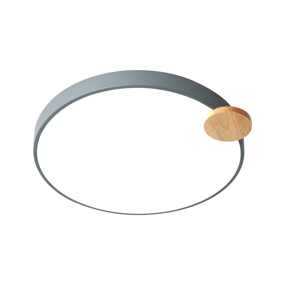 Modern Round Flush Light armatuur 12 "/16" /19.5 "W LED Acryl metalen spoelmontage Lamp voor slaapkamer met houten details, wit/grijs