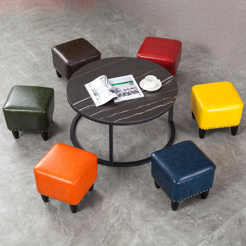 Glam Ottoman Faux Leather Upholstered Solid Color Square Ottoman with Nailhead Trim