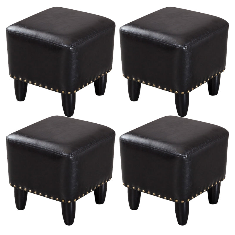 Glam Ottoman Faux Leather Upholstered Solid Color Square Ottoman with Nailhead Trim