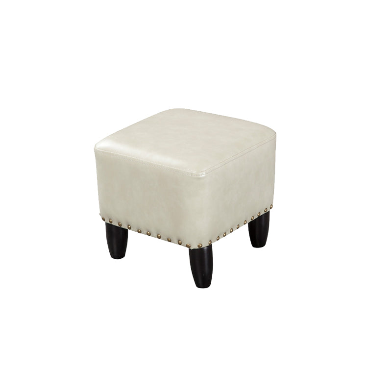 Glam Ottoman Faux Leather Upholstered Solid Color Square Ottoman with Nailhead Trim