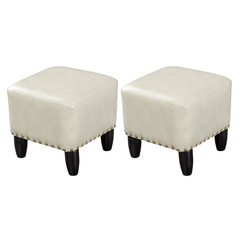 Glam Ottoman Faux Leather Upholstered Solid Color Square Ottoman with Nailhead Trim