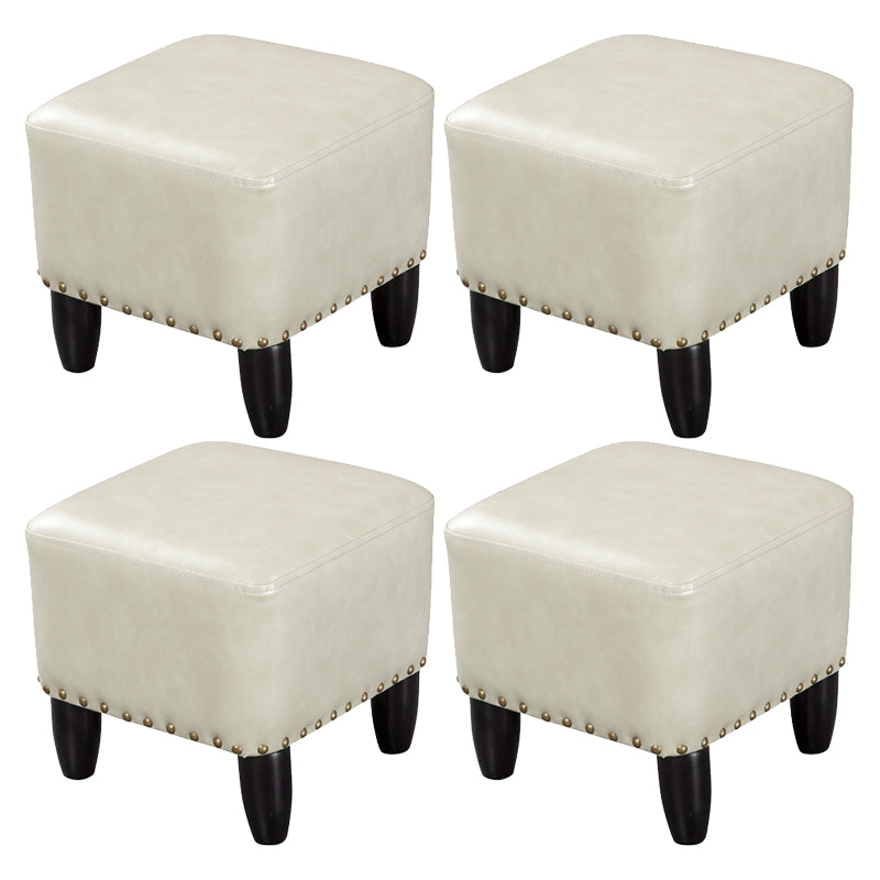 Glam Ottoman Faux Leather Upholstered Solid Color Square Ottoman with Nailhead Trim