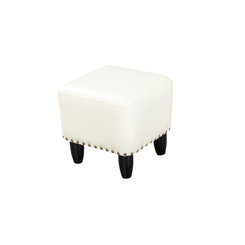 Glam Ottoman Faux Leather Upholstered Solid Color Square Ottoman with Nailhead Trim