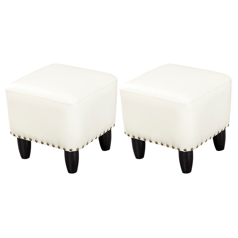 Glam Ottoman Faux Leather Upholstered Solid Color Square Ottoman with Nailhead Trim