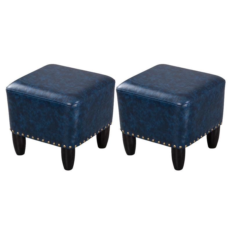 Glam Ottoman Faux Leather Upholstered Solid Color Square Ottoman with Nailhead Trim