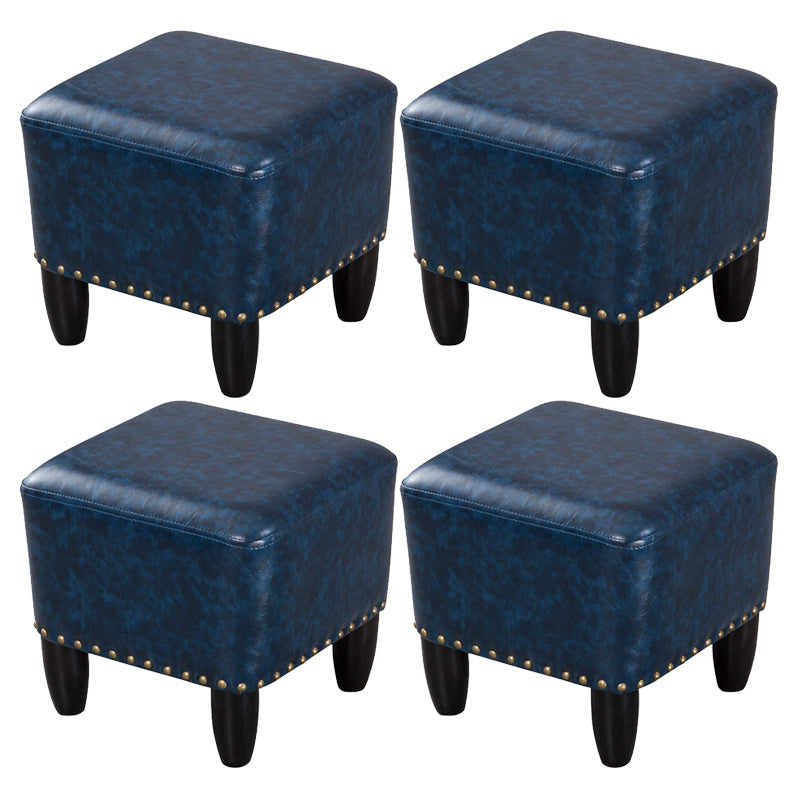 Glam Ottoman Faux Leather Upholstered Solid Color Square Ottoman with Nailhead Trim