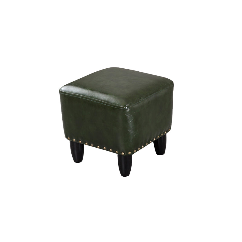 Glam Ottoman Faux Leather Upholstered Solid Color Square Ottoman with Nailhead Trim