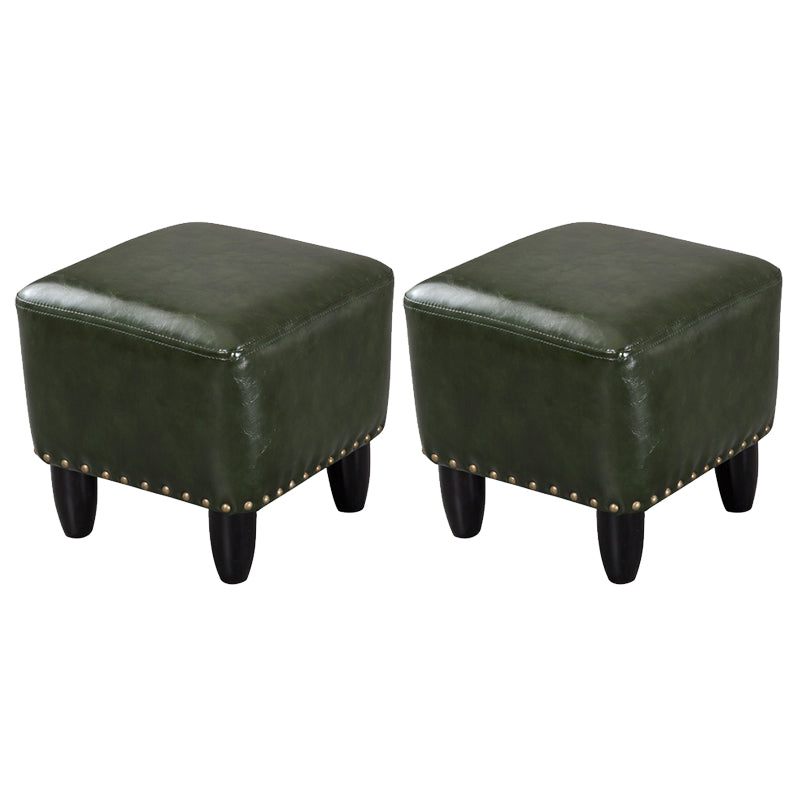 Glam Ottoman Faux Leather Upholstered Solid Color Square Ottoman with Nailhead Trim