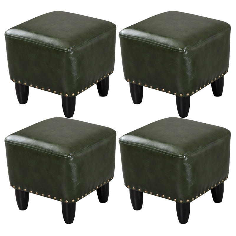 Glam Ottoman Faux Leather Upholstered Solid Color Square Ottoman with Nailhead Trim