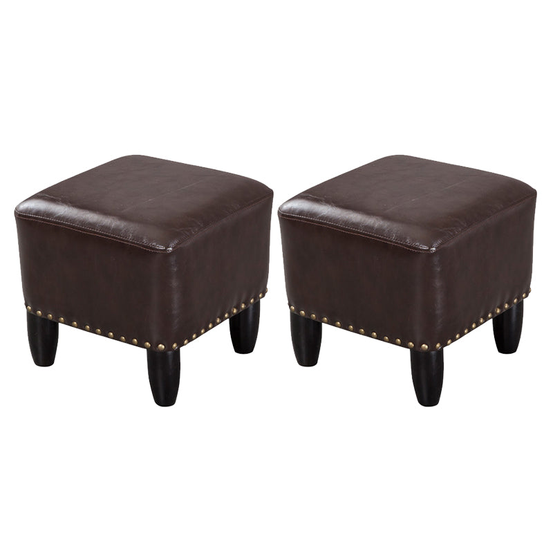 Glam Ottoman Faux Leather Upholstered Solid Color Square Ottoman with Nailhead Trim