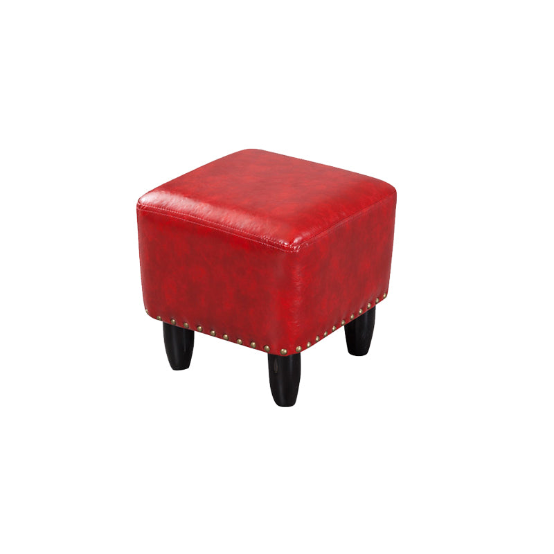 Glam Ottoman Faux Leather Upholstered Solid Color Square Ottoman with Nailhead Trim