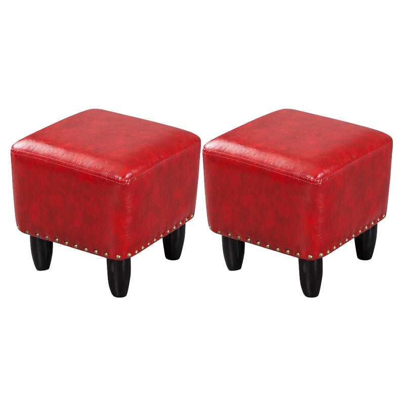 Glam Ottoman Faux Leather Upholstered Solid Color Square Ottoman with Nailhead Trim