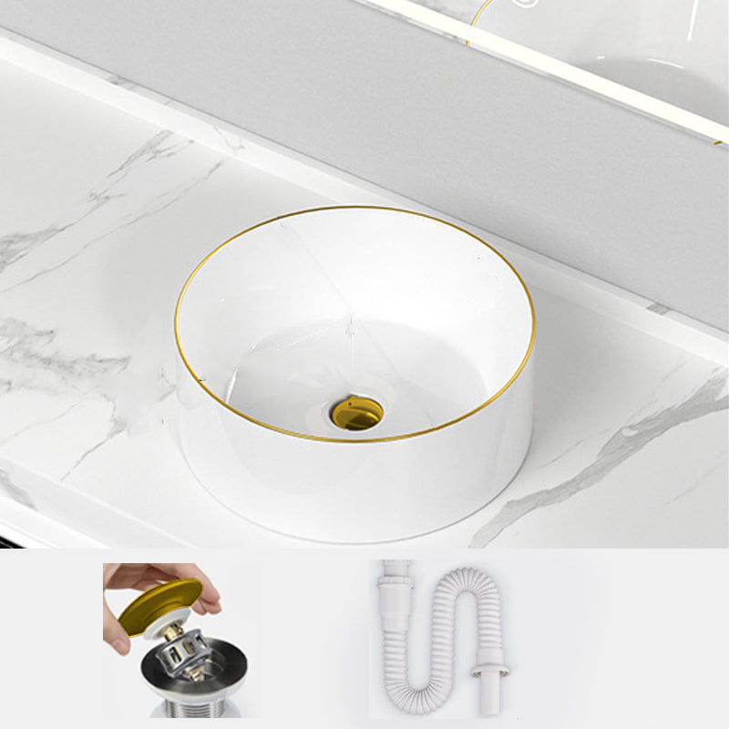 Traditional Vessel Sink Rectangular Porcelain with Overflow And Drain Assembly Wash Stand