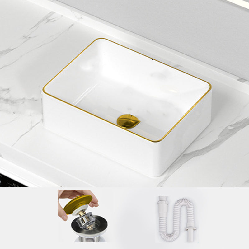 Traditional Vessel Sink Rectangular Porcelain with Overflow And Drain Assembly Wash Stand