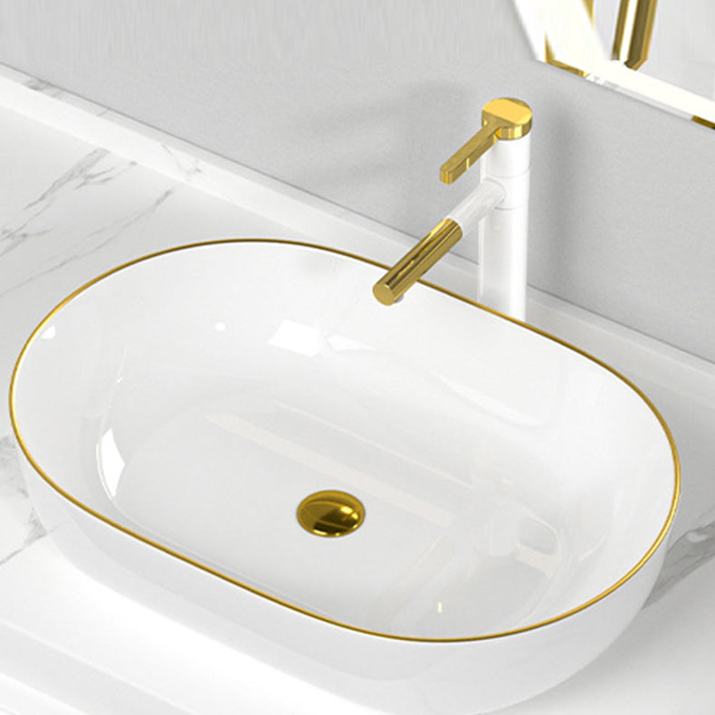 Traditional Vessel Sink Rectangular Porcelain with Overflow And Drain Assembly Wash Stand