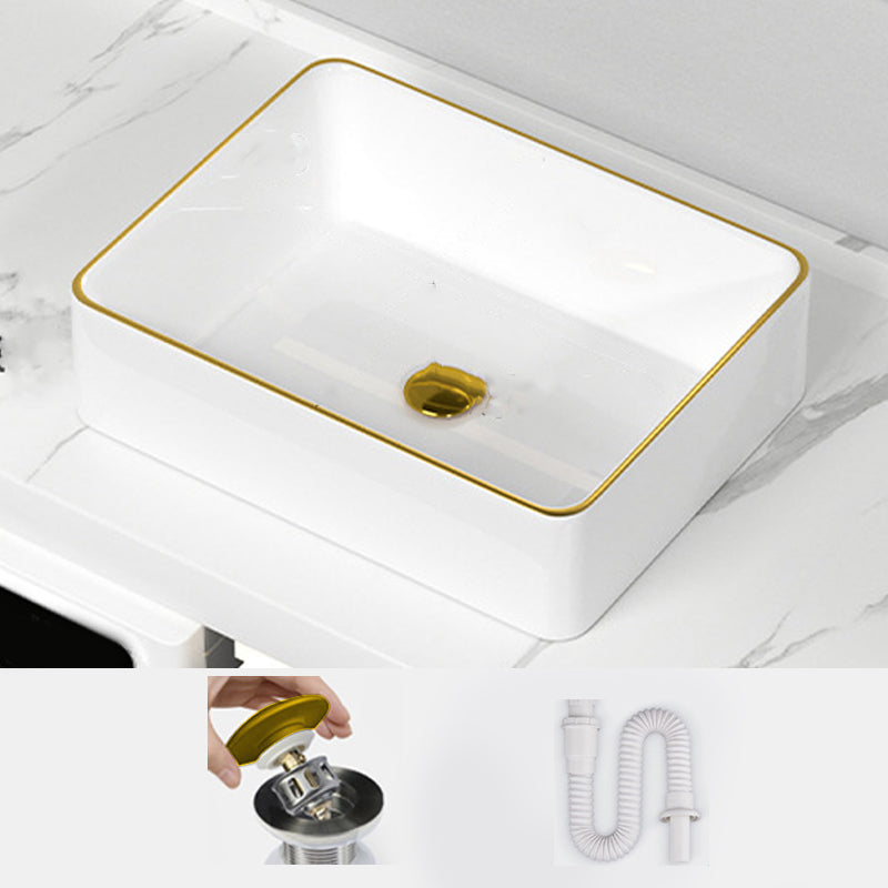 Traditional Vessel Sink Rectangular Porcelain with Overflow And Drain Assembly Wash Stand