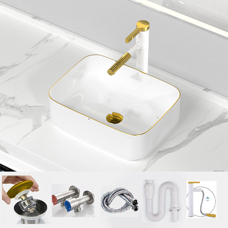 Traditional Vessel Sink Rectangular Porcelain with Overflow And Drain Assembly Wash Stand