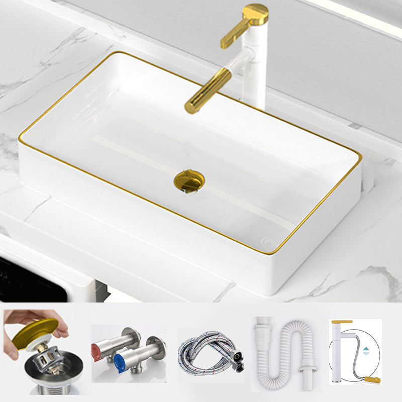 Traditional Vessel Sink Rectangular Porcelain with Overflow And Drain Assembly Wash Stand