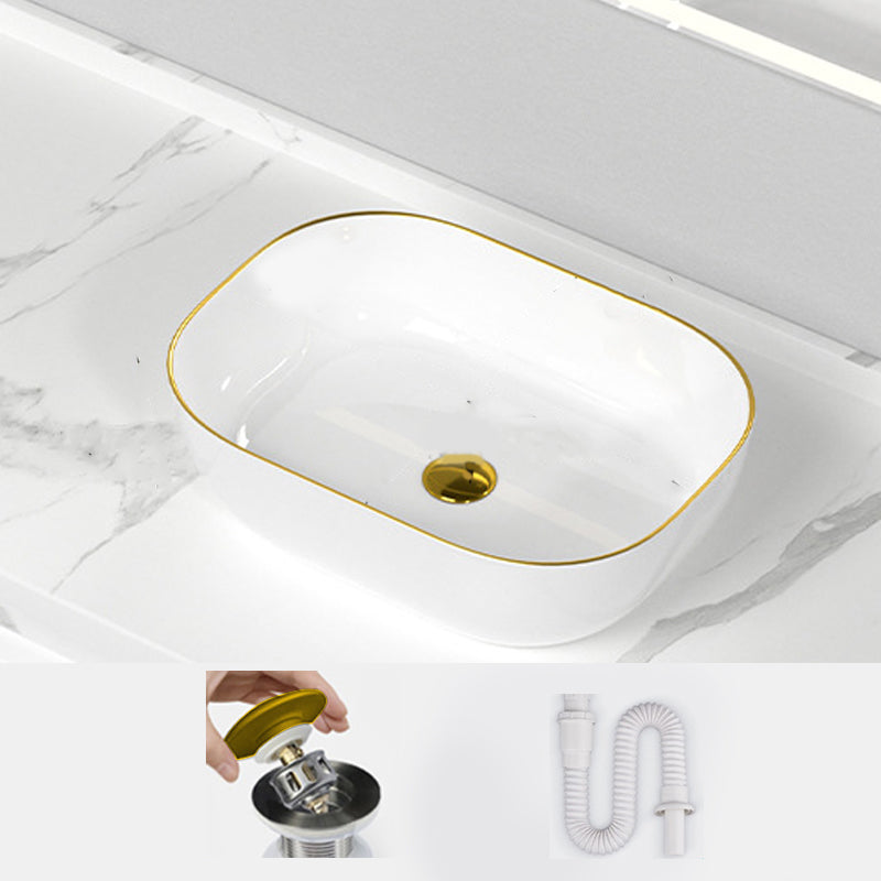 Traditional Vessel Sink Rectangular Porcelain with Overflow And Drain Assembly Wash Stand