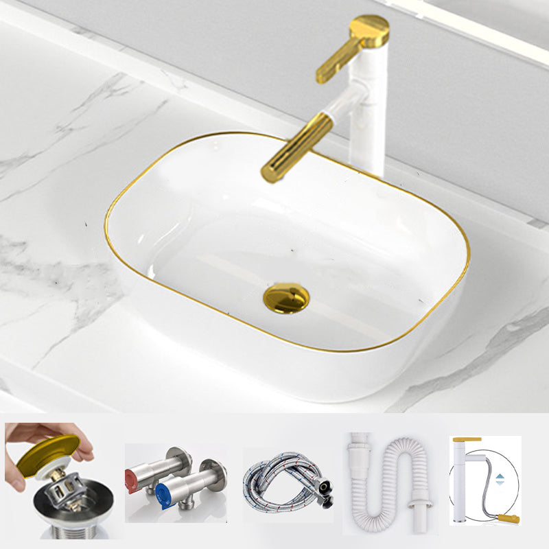 Traditional Vessel Sink Rectangular Porcelain with Overflow And Drain Assembly Wash Stand