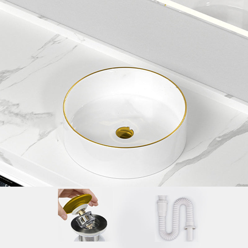 Traditional Vessel Sink Rectangular Porcelain with Overflow And Drain Assembly Wash Stand
