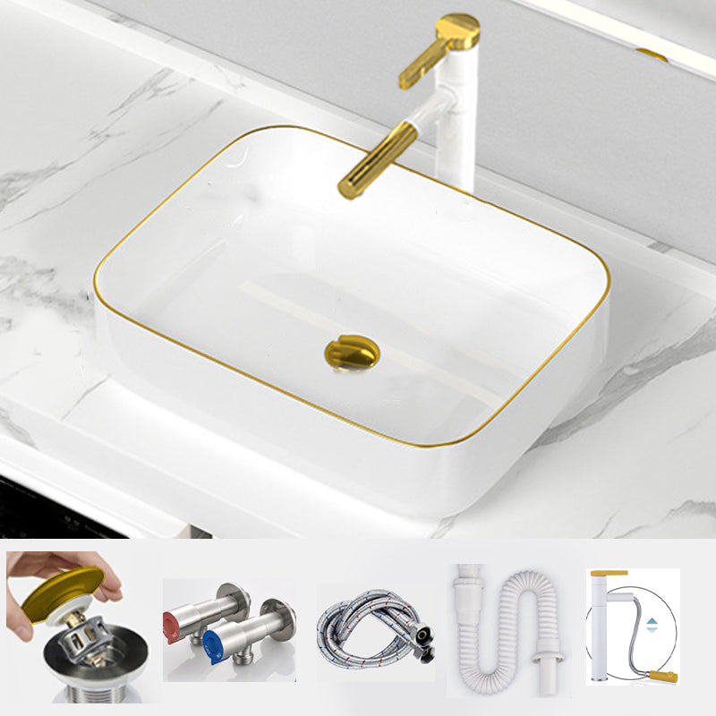 Traditional Vessel Sink Rectangular Porcelain with Overflow And Drain Assembly Wash Stand