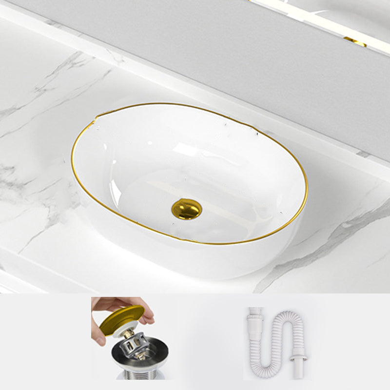 Traditional Vessel Sink Rectangular Porcelain with Overflow And Drain Assembly Wash Stand