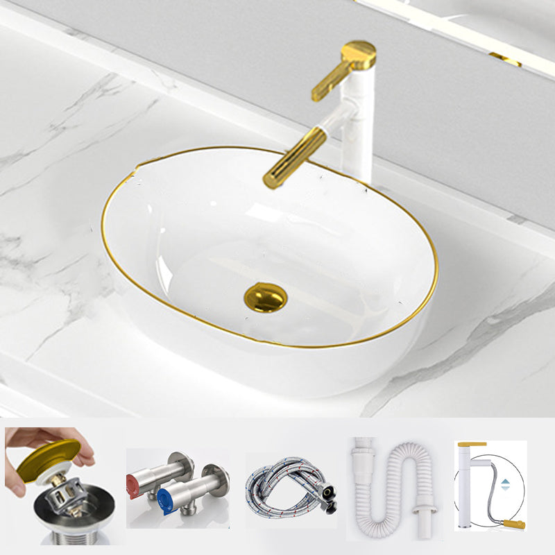 Traditional Vessel Sink Rectangular Porcelain with Overflow And Drain Assembly Wash Stand