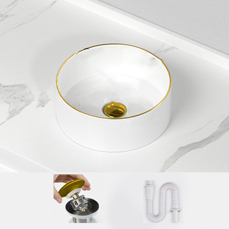 Traditional Vessel Sink Rectangular Porcelain with Overflow And Drain Assembly Wash Stand