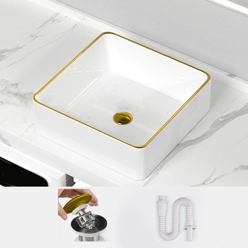 Traditional Vessel Sink Rectangular Porcelain with Overflow And Drain Assembly Wash Stand