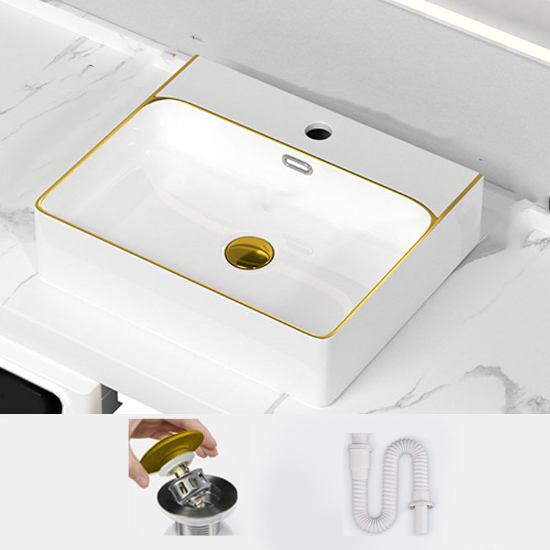 Traditional Vessel Sink Rectangular Porcelain with Overflow And Drain Assembly Wash Stand