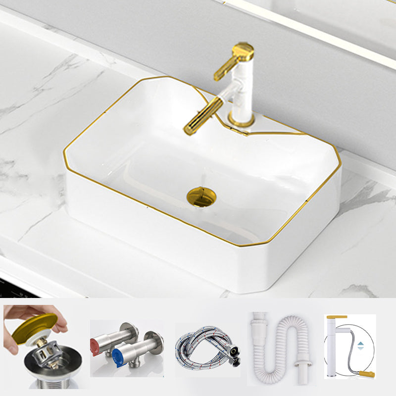 Traditional Vessel Sink Rectangular Porcelain with Overflow And Drain Assembly Wash Stand