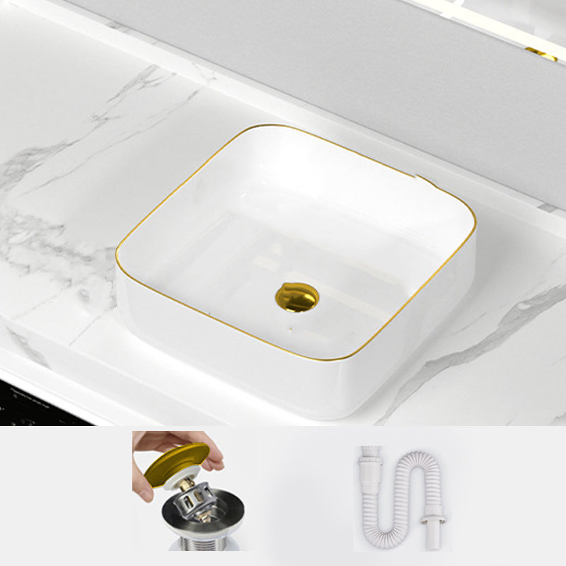 Traditional Vessel Sink Rectangular Porcelain with Overflow And Drain Assembly Wash Stand