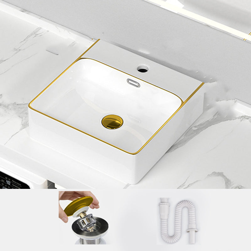 Traditional Vessel Sink Rectangular Porcelain with Overflow And Drain Assembly Wash Stand