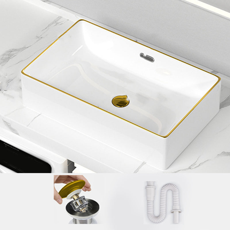 Traditional Vessel Sink Rectangular Porcelain with Overflow And Drain Assembly Wash Stand