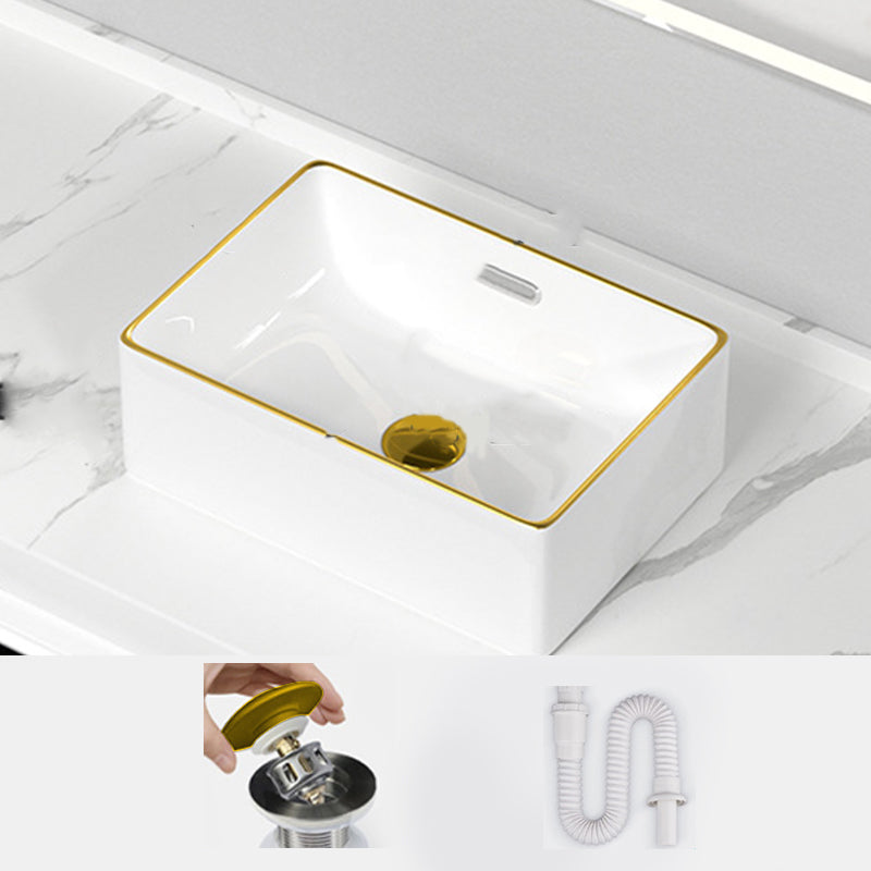 Traditional Vessel Sink Rectangular Porcelain with Overflow And Drain Assembly Wash Stand