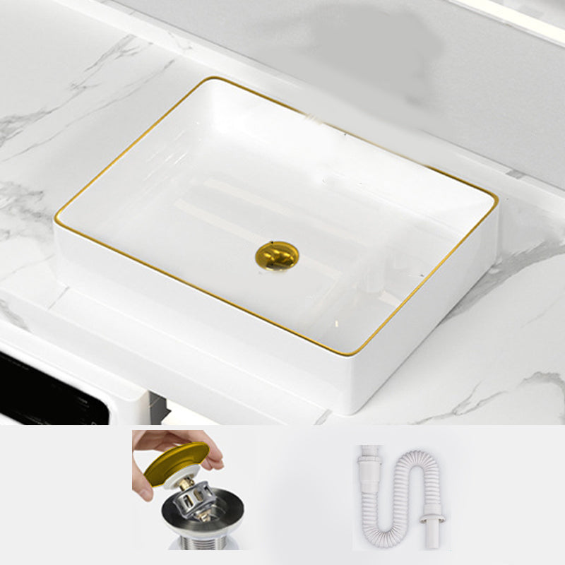 Traditional Vessel Sink Rectangular Porcelain with Overflow And Drain Assembly Wash Stand
