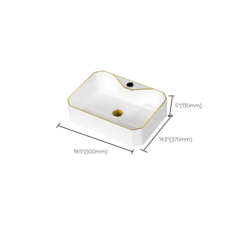 Traditional Vessel Sink Rectangular Porcelain with Overflow And Drain Assembly Wash Stand
