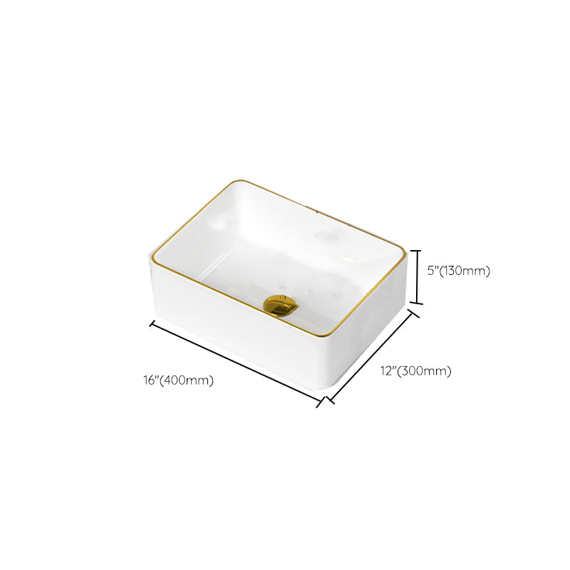 Traditional Vessel Sink Rectangular Porcelain with Overflow And Drain Assembly Wash Stand