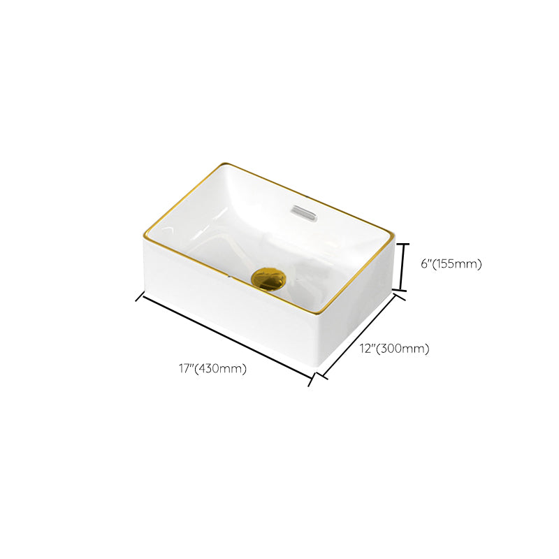 Traditional Vessel Sink Rectangular Porcelain with Overflow And Drain Assembly Wash Stand