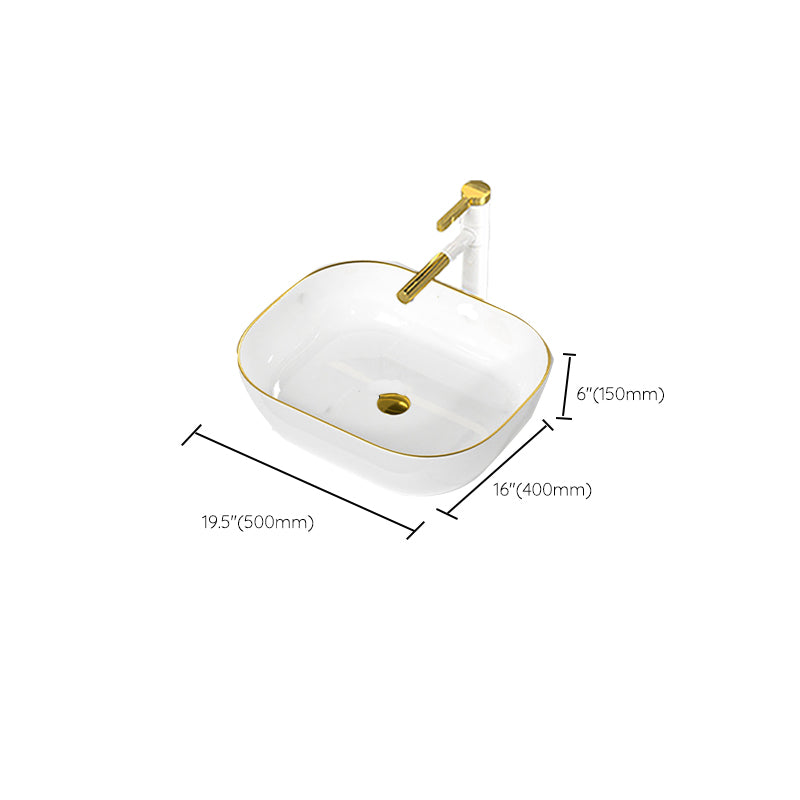 Traditional Vessel Sink Rectangular Porcelain with Overflow And Drain Assembly Wash Stand