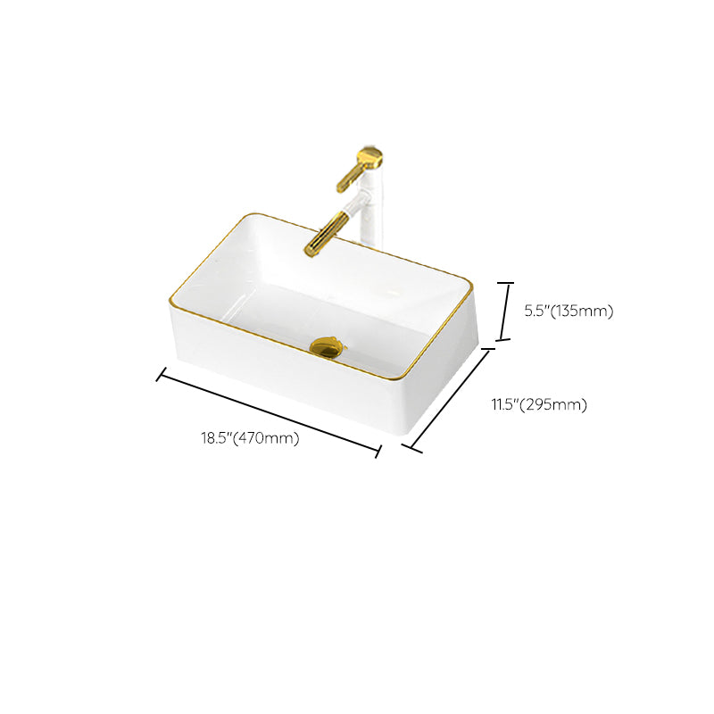 Traditional Vessel Sink Rectangular Porcelain with Overflow And Drain Assembly Wash Stand